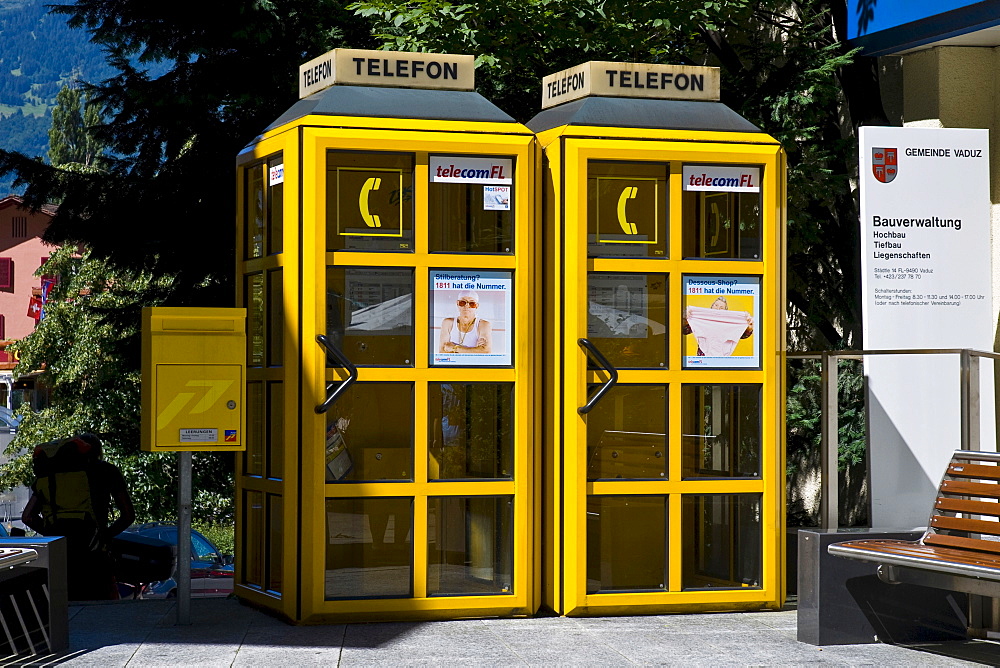 Telephone booths and mailbox, Vaduz, Liechtenstein, Europe