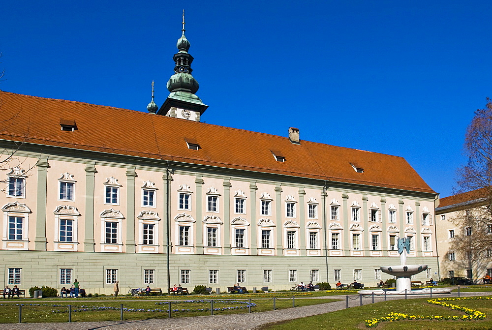 Manor house and tower seen from the Wiesbadener Strasse, Klagenfurt, Carinthia, Austria