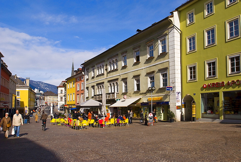 Sidewalk cafe on the main square in Villach, Carinthia, Austria