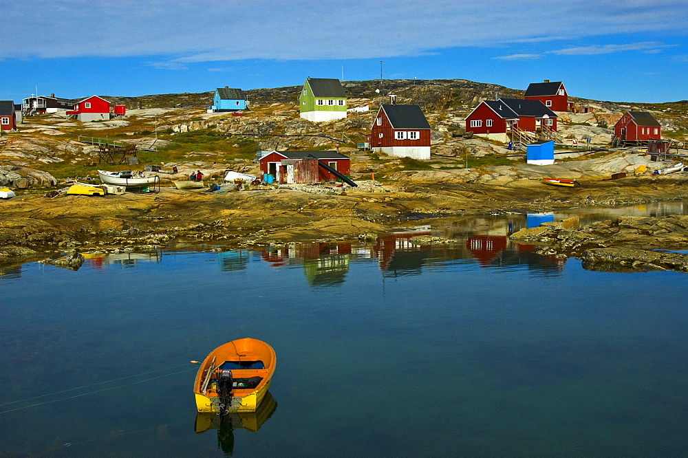 Motorboat in a bay, Rodebay, Greenland