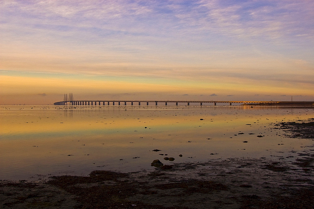 View of the Oresund Bridge connecting Copenhagen with Limhamn, Malmo, Sweden, Scandinavia, Europe