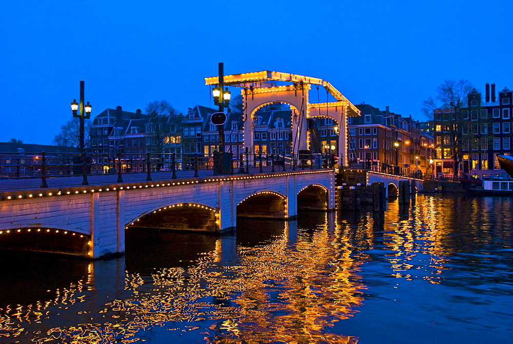 Magere Brug over Amstel River, Amsterdam, Netherlands, Europe