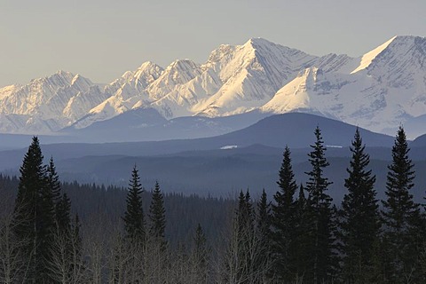 Morning light on a mountain range near Kananaskis Lakes in the Peter Lougheed Provincial Park, Alberta, Canada