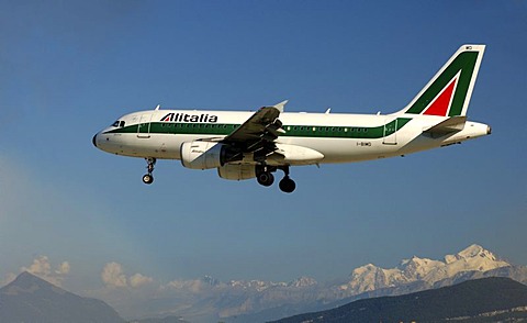 Alitalia Airbus A319-100, above Mount Mont Blanc, France