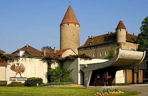 Museum of the Gruyere region, towers of the castle, Bulle, Switzerland