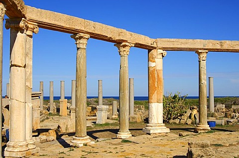 Ancient market place, Roman ruins of Leptis Magna, Libya