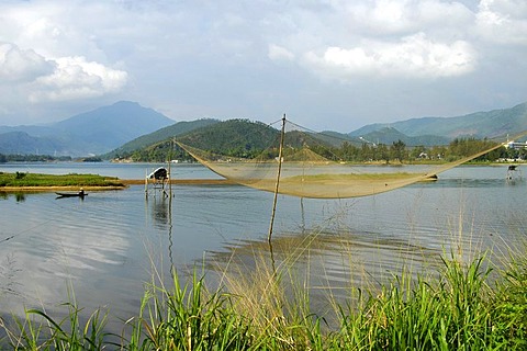 Ffishing nets fixed on Bamboo poles near Danang, Vietnam