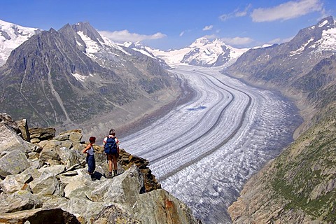 View from Mount Eggishorn to the Aletsch Glacier, UNESCO world heritage Jungfrau - Aletsch - Bietschhorn region, Valais, Switzerland