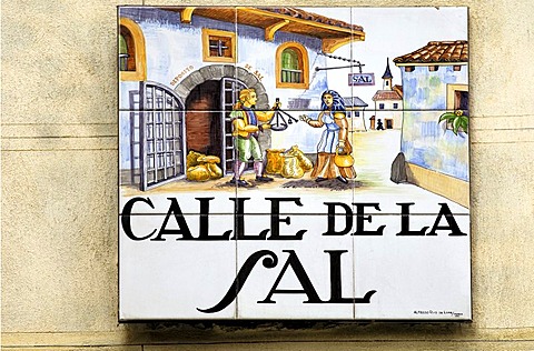 Salt street, Calle de Sal, street sign in the old town, Madrid, Spain