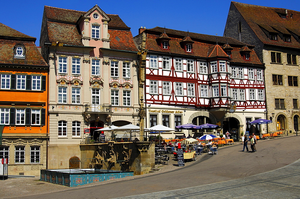 Renaissance and half-timbered house at the main square, Schwaebisch Hall, Baden-Wuerttemberg, Germany