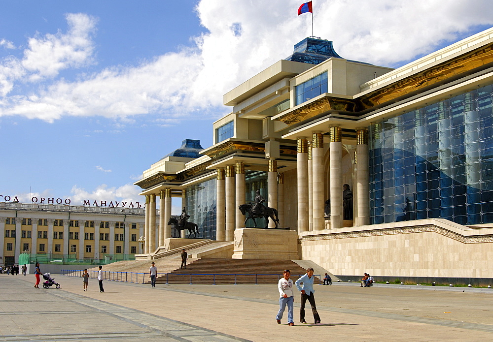 Parliament building and Government House at Sukhbaatar Square, Ulaanbaatar, Mongolia