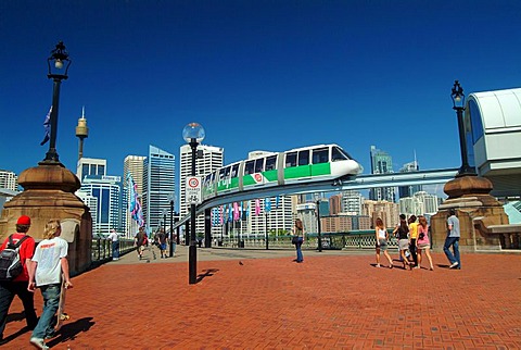 Monorail in front of Sydney Downtown, Darling Harbour, Sydney, New South Wales, Australia