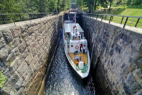 Ship in canal lock, Telemark, Norway