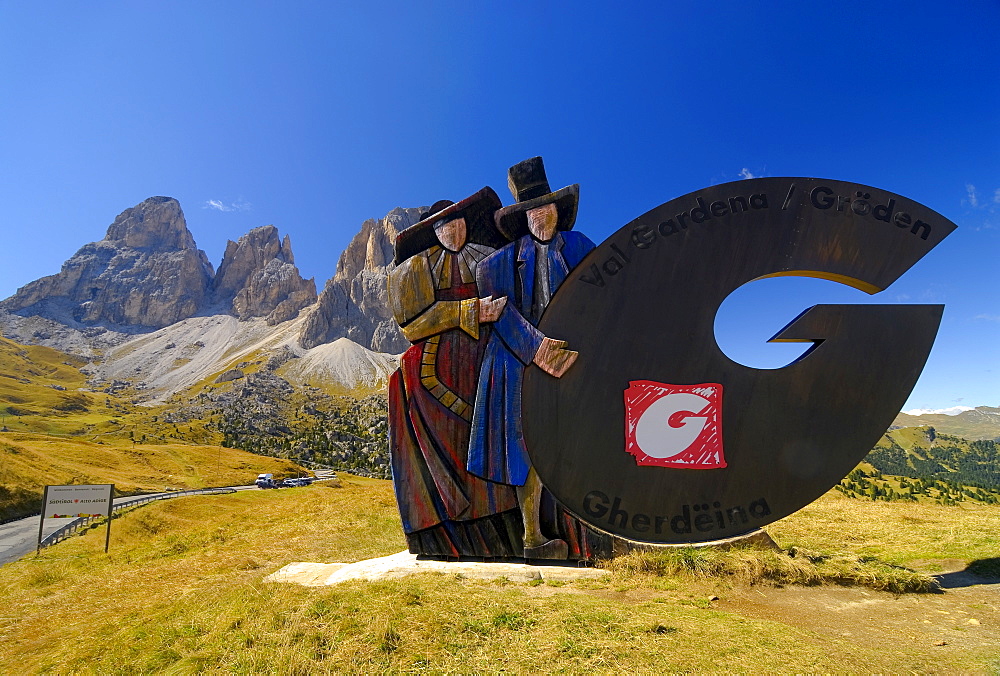 Figures wearing national costume, Passo Sella (Sella Pass), Bolzano-Bolzen, Italy