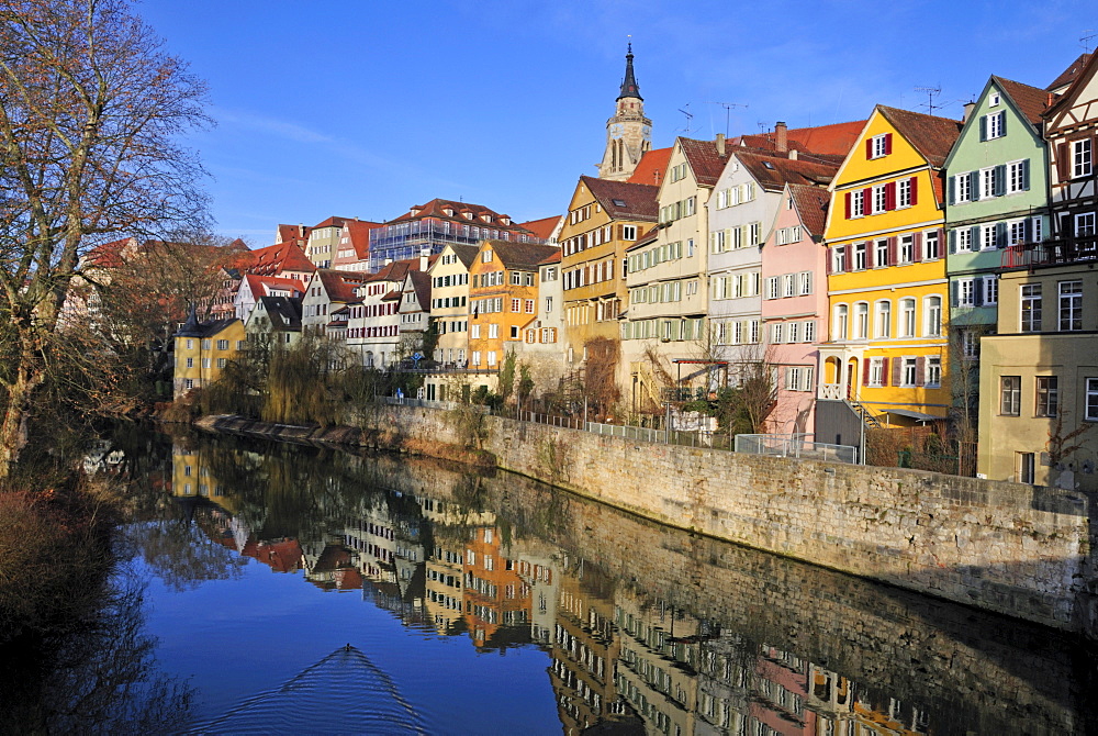 The beautiful Neckar waterfront, Tuebingen, Baden-Wuerttemberg, Germany, Europe