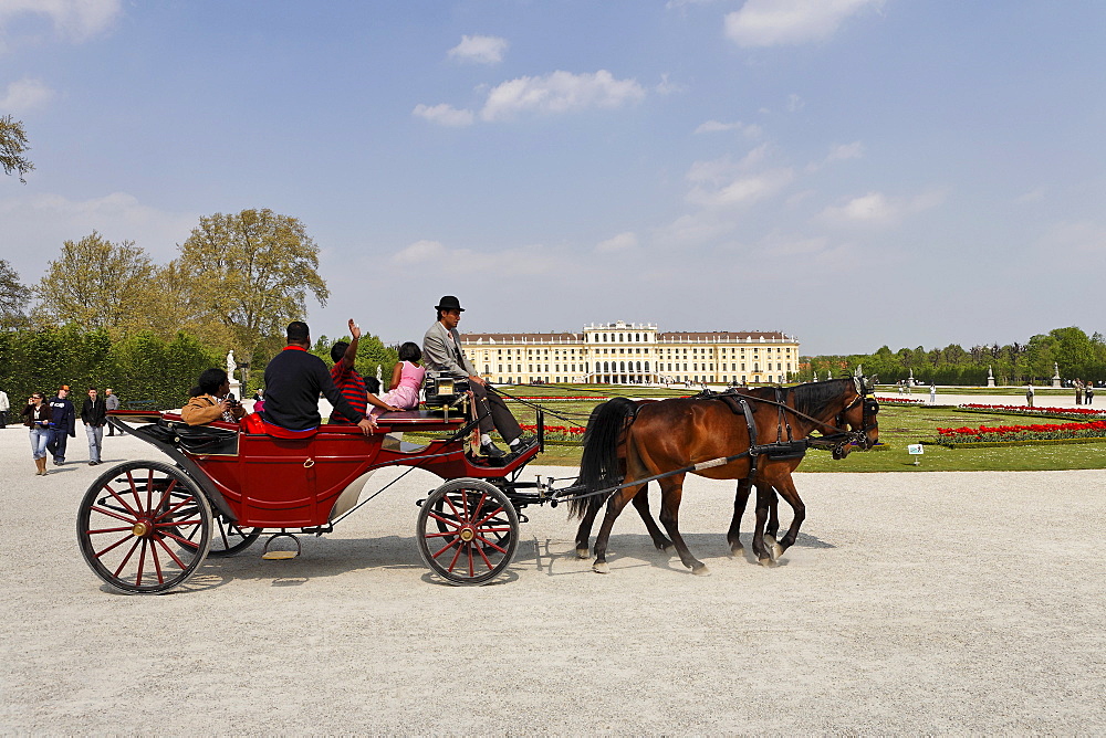 Horse-and-buggy in front of Schoenbrunn Palace, Vienna, Austria, Europe