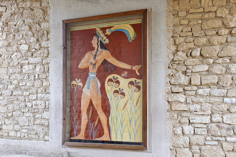 Relief depicting a Minoan prince with lilies in the Palace of Knossos, Crete, Greece, Europe