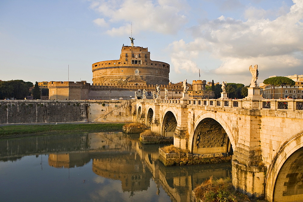 Ponte SantÂ¥ Angelo bridge and SantÂ¥ Angelo castle before sunset, Rome, Italy, Europe