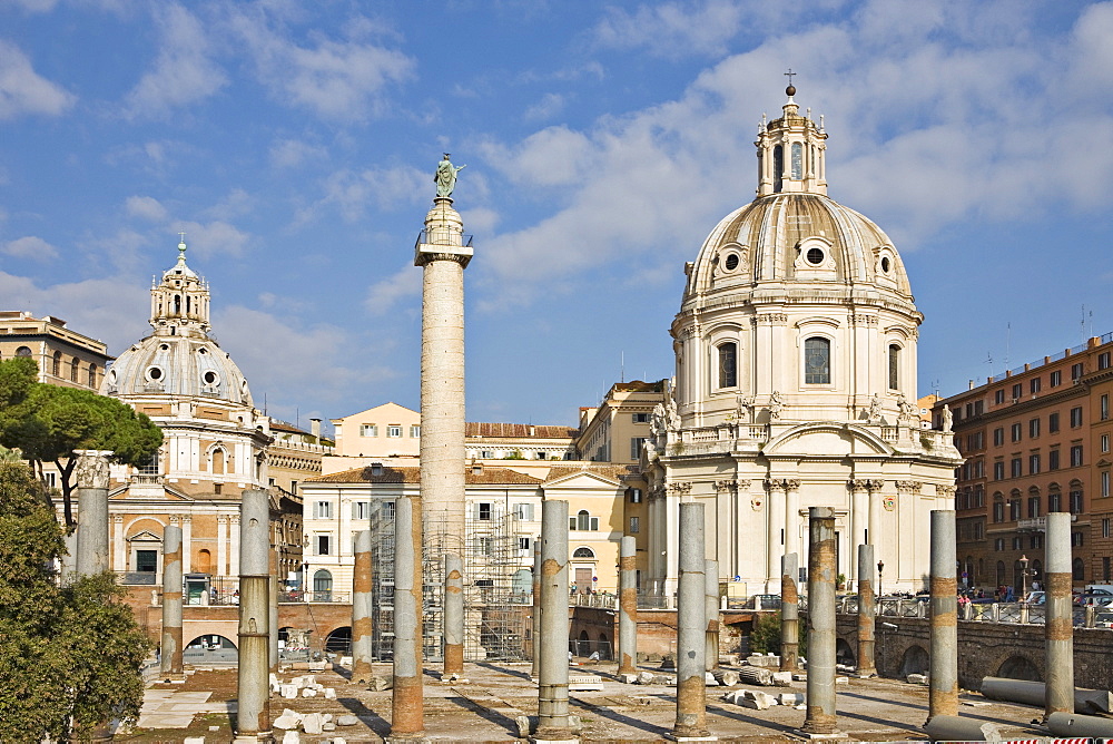 Columns of the Basilcia Ulpia on the Forum of Trajanus in front of ss Nome di Maria Church on Via dei Fori Imperiali, Rome, Italy, Europe