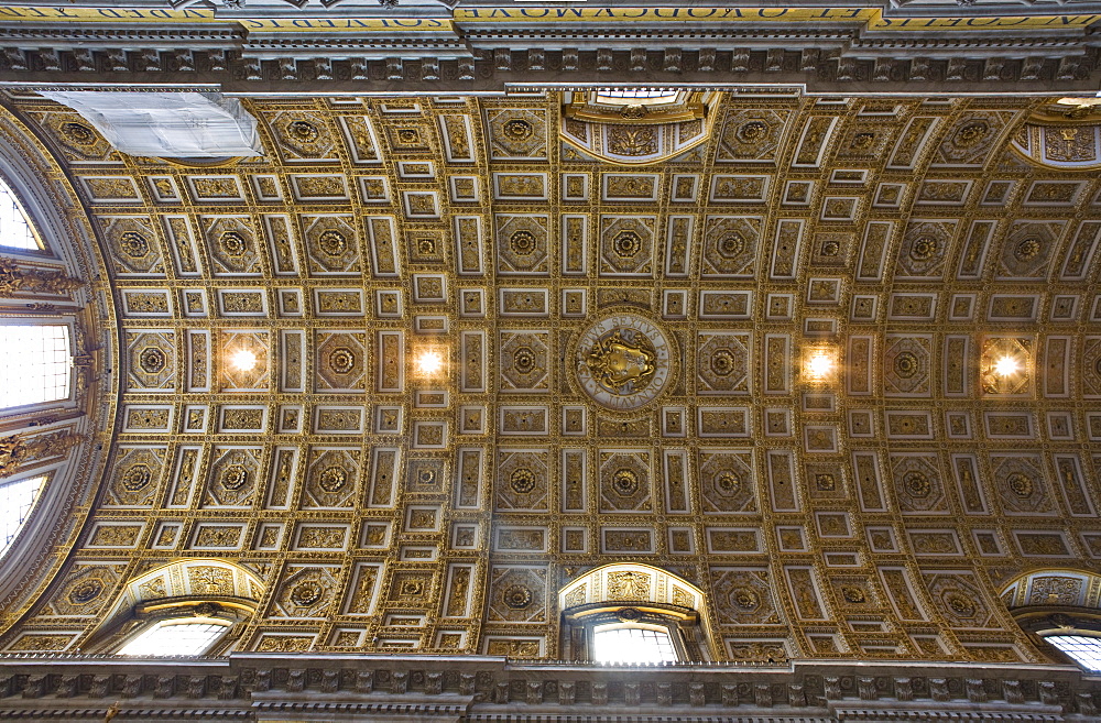 Coffered ceiling of the nave, St. PeterÂ¥s Church, Rome, Italy, Europe