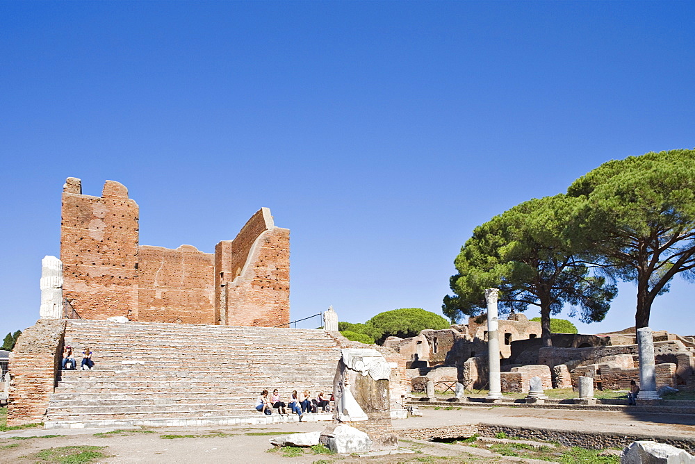 Brick walls of the Capitol at Ostia Antica archaeological site, Rome, Italy, Europe