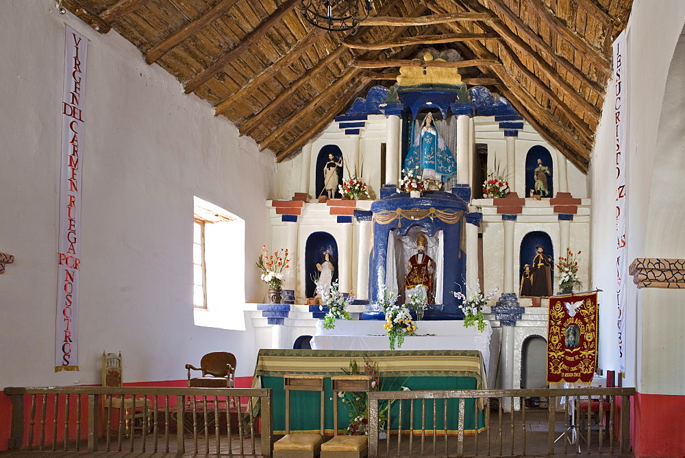 Altar, Iglesia San Pedro church in San Pedro de Atacama, Region de Antofagasta, Chile, South America