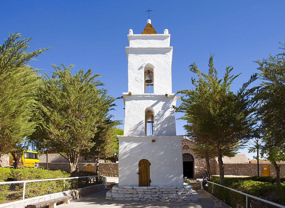 Bell tower, Iglesia San Lucas church (1750), Toconao, Region de Antofagasta, Chile, South America