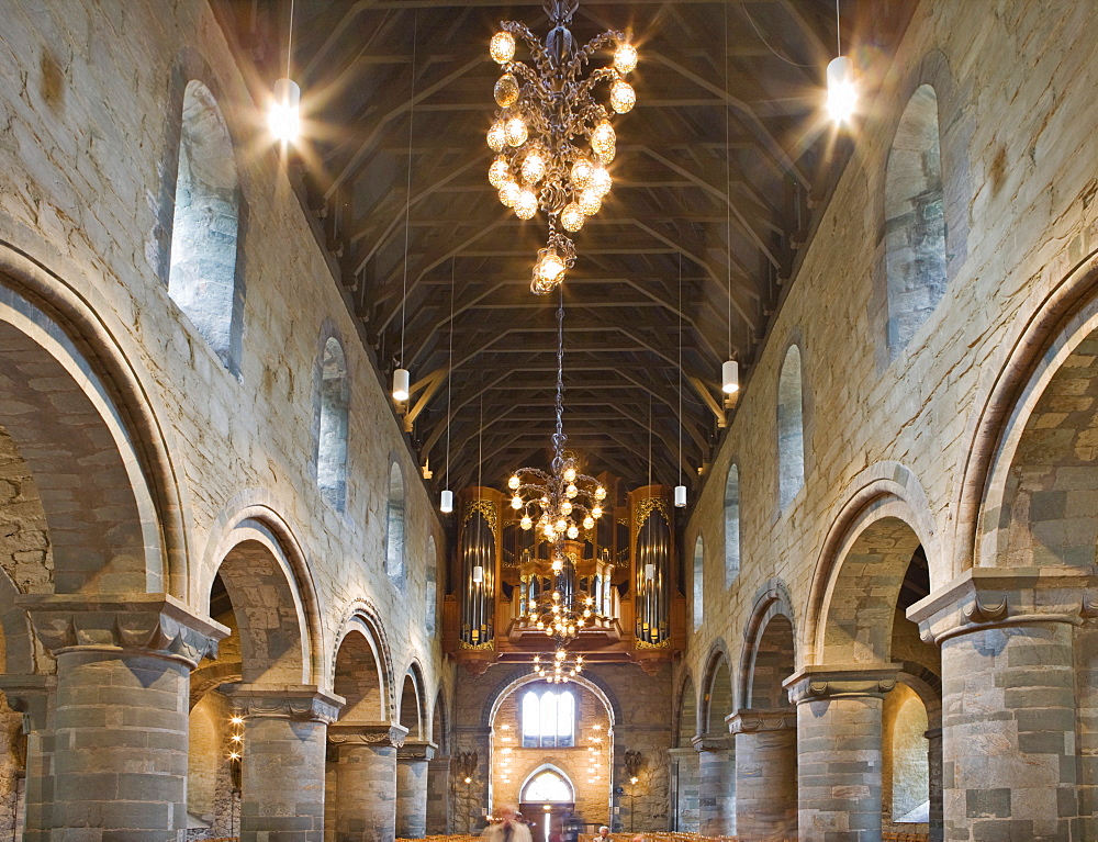 Romanesque columns, St. Svithun Cathedral interior, Stavanger (European Capital of Culture 2008), Norway, Europe