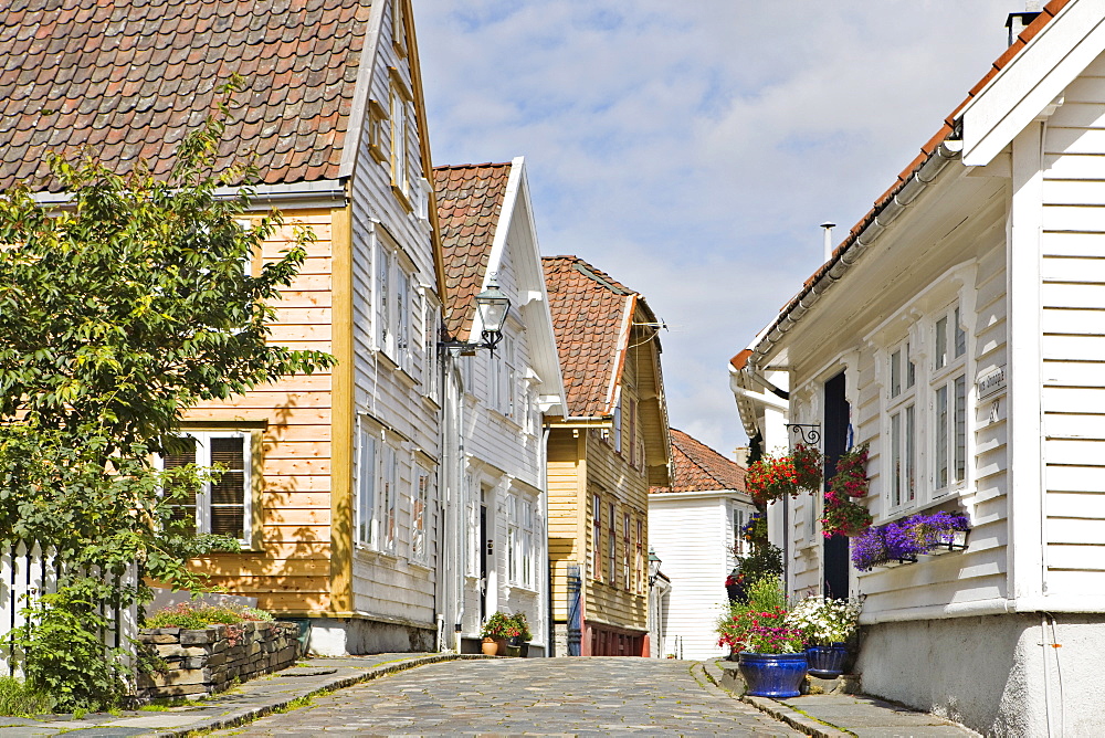 Beautiful old wooden houses in Old Stavanger, the historic centre of Stavanger (European Capital of Culture 2008), Norway, Europe