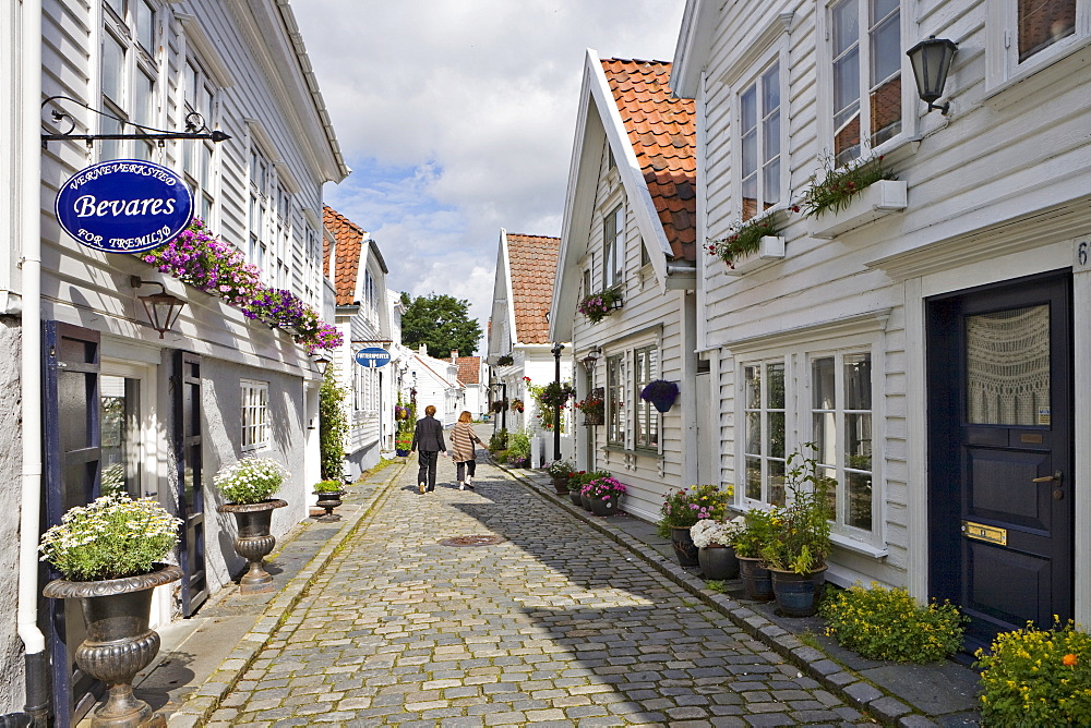 Beautiful old wooden houses in Old Stavanger, the historic centre of Stavanger (European Capital of Culture 2008), Norway, Europe