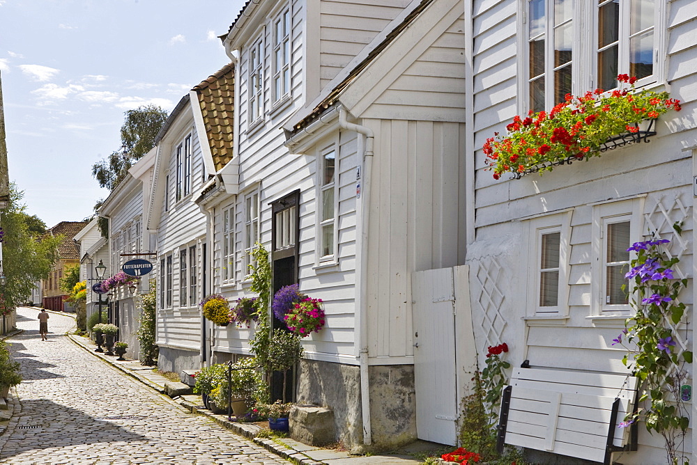 Beautiful old wooden houses in Old Stavanger, the historic centre of Stavanger (European Capital of Culture 2008), Norway, Europe