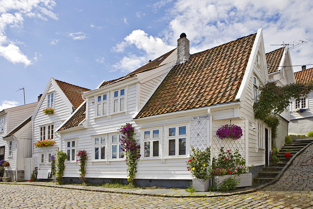 Beautiful old wooden houses in Old Stavanger, the historic centre of Stavanger (European Capital of Culture 2008), Norway, Europe