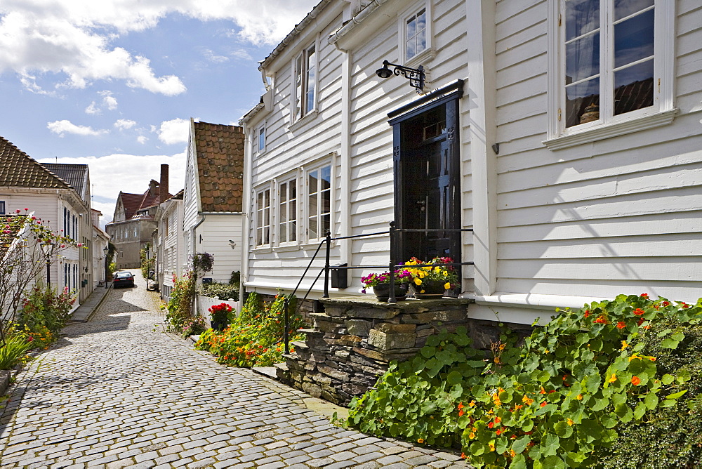 Beautiful old wooden houses in Old Stavanger, the historic centre of Stavanger (European Capital of Culture 2008), Norway, Europe