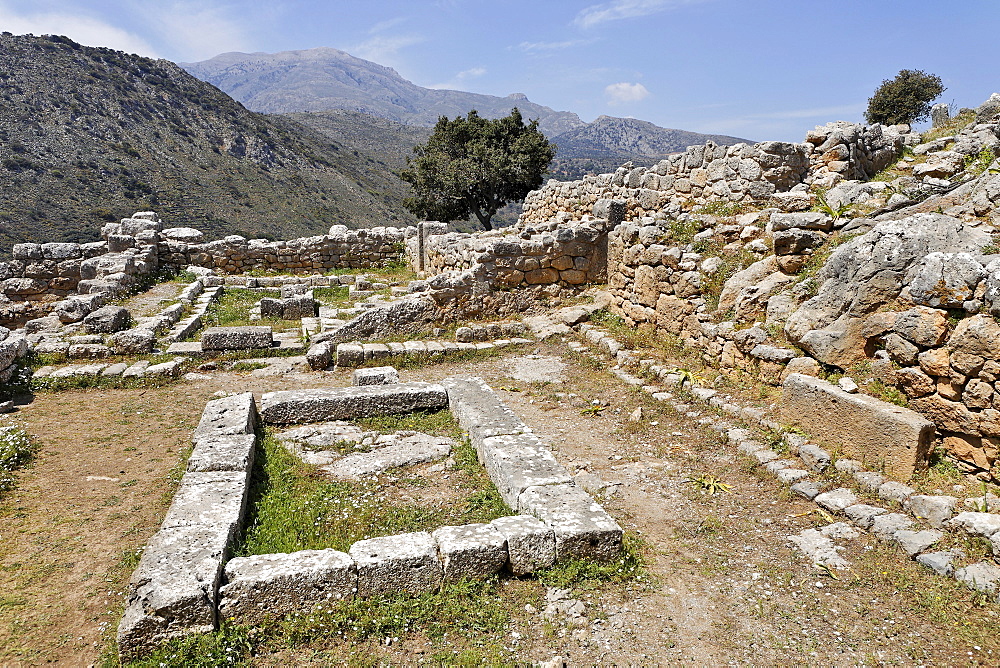 Assembly room ruins dating to the fifth century BC (Doric period) in Lato, Crete, Greece, Europe