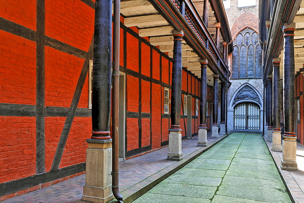 Housing area in the former courtyard of the Heiliggeistkirche (Holy Ghost Church) in Stralsund, Mecklenburg-Western Pomerania, Germany, Europe