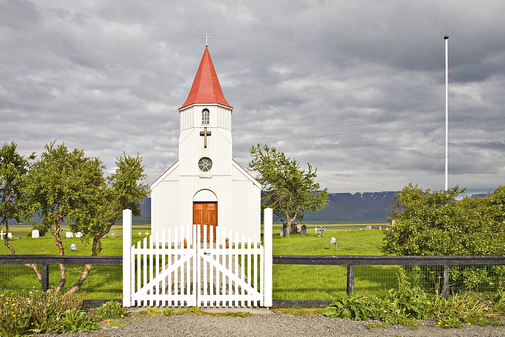 Church, Glaumbaer Farm Museum, northern Iceland, Iceland, Atlantic Ocean