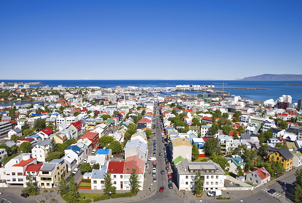 View of the city from the tower of Hallgrimskirkja (Hallgrimur's Church), Reykjavik, Iceland, Atlantic Ocean