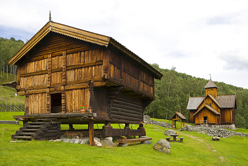 Stave church at the living history museum in Uvdal, Norway, Scandinavia, Europe