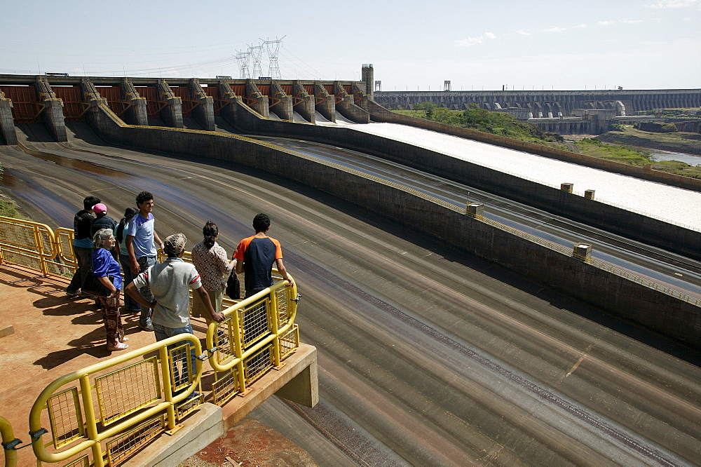 Dam, hydroelectric power station Itaipu at the Rio Parana, viewpoint for visitors, Paraguay, South America