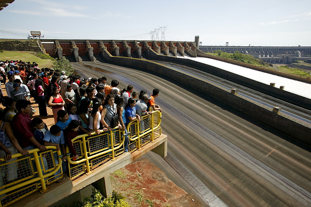 Dam, hydroelectric power station Itaipu at the Rio Parana, viewpoint for visitors, Paraguay, South America