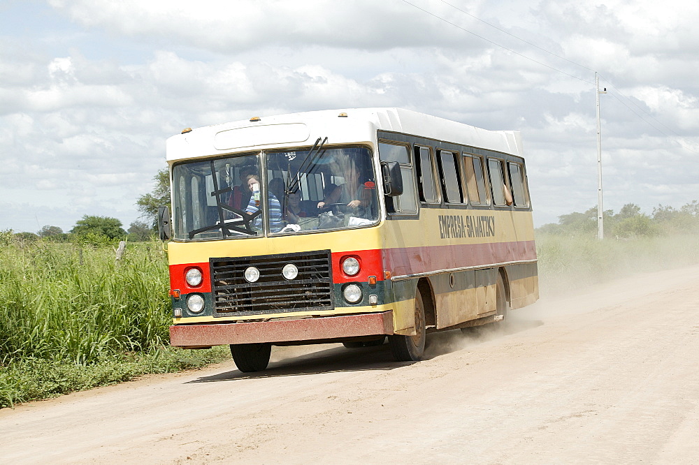 School bus on country road, Paraguay, South America