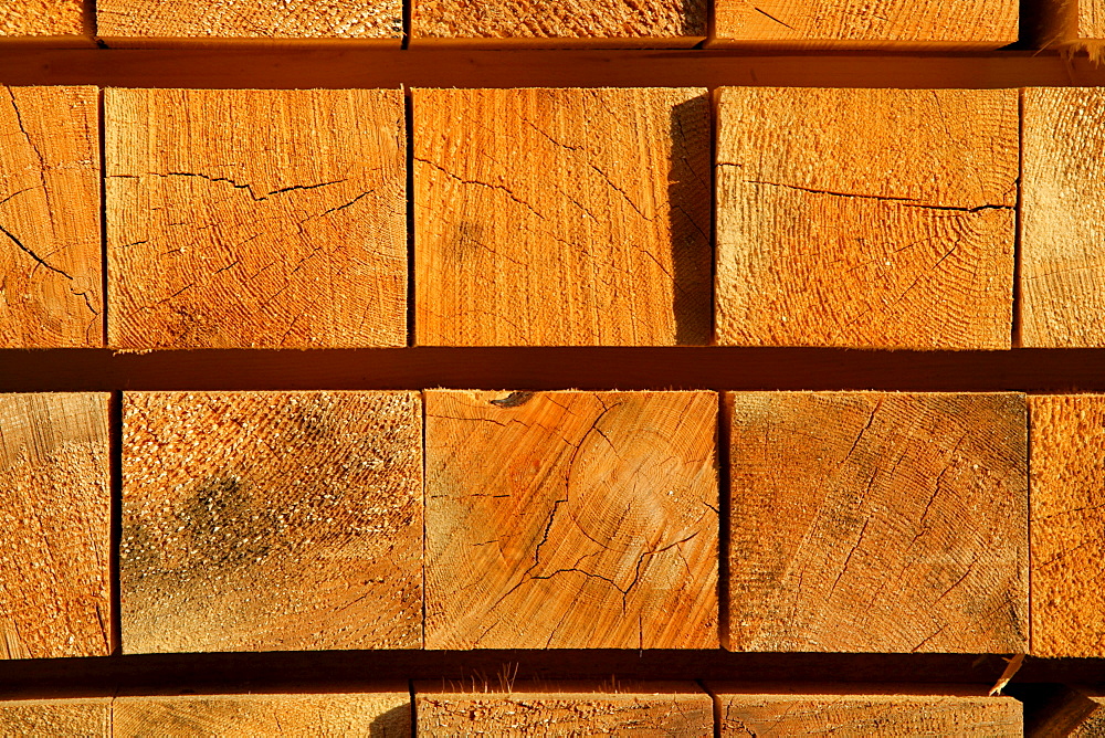 Wooden beams on a lumberyard