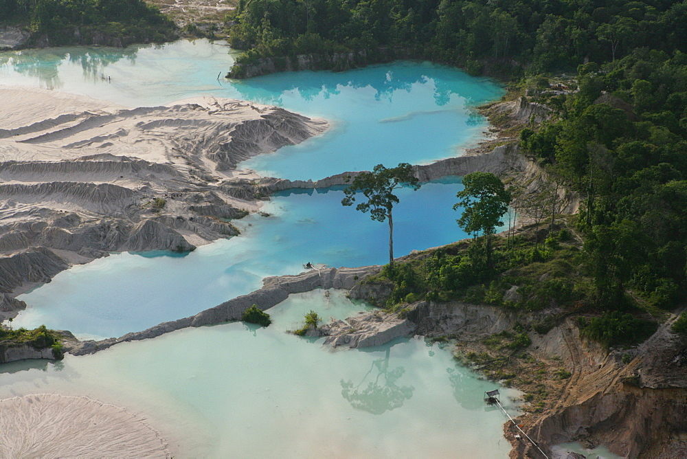 Aerial shot, silting the rainforest after mining, Guyana, South America