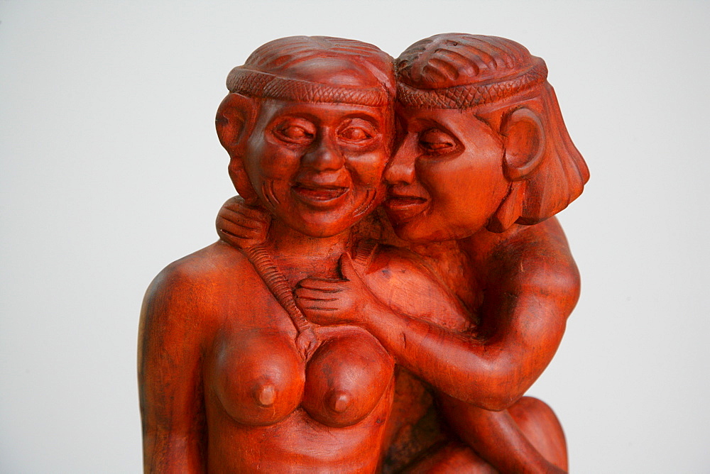 Teak carving, Amerindian lovers, indigenous art, Guyana, South America