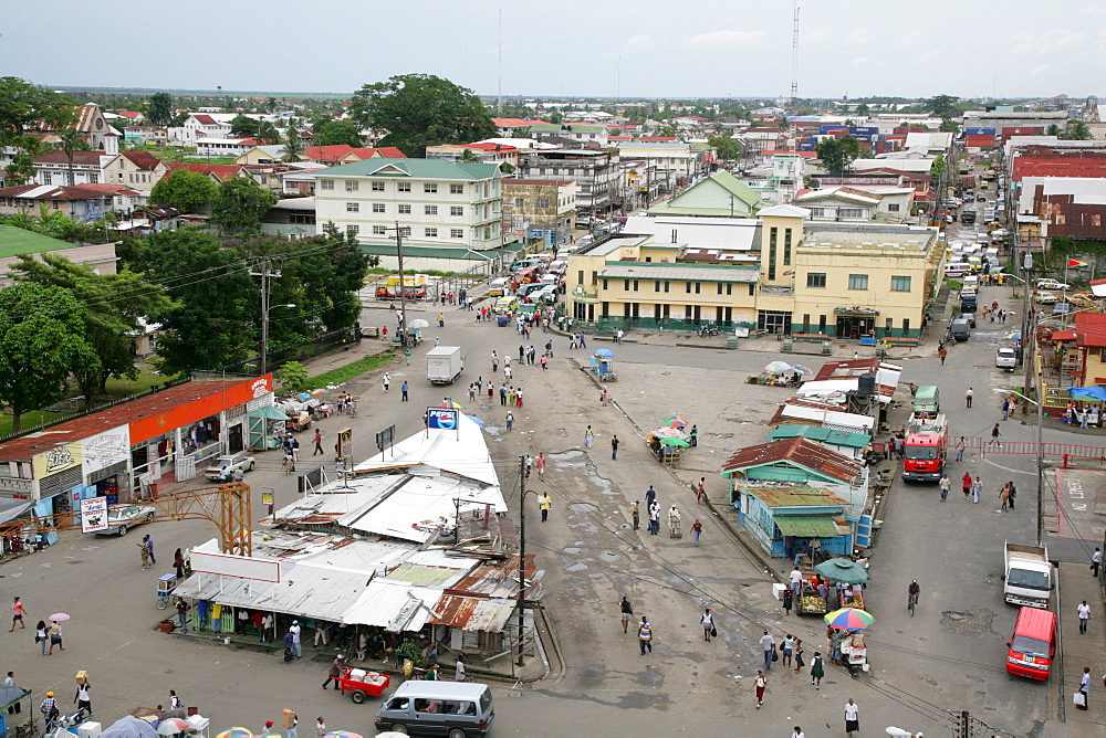 View of the central marketplace and its corrugated iron booths in Georgetown, Guyana, South America