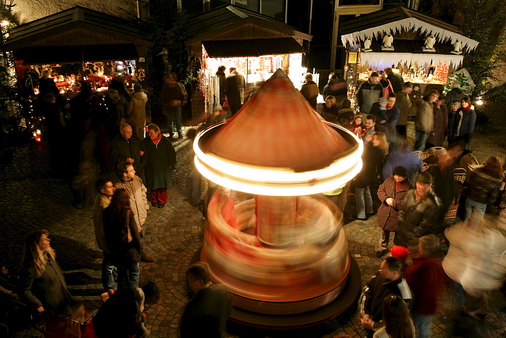 Children's carousel, Christmas market, Muehldorf am Inn, Upper Bavaria, Bavaria, Germany, Europe