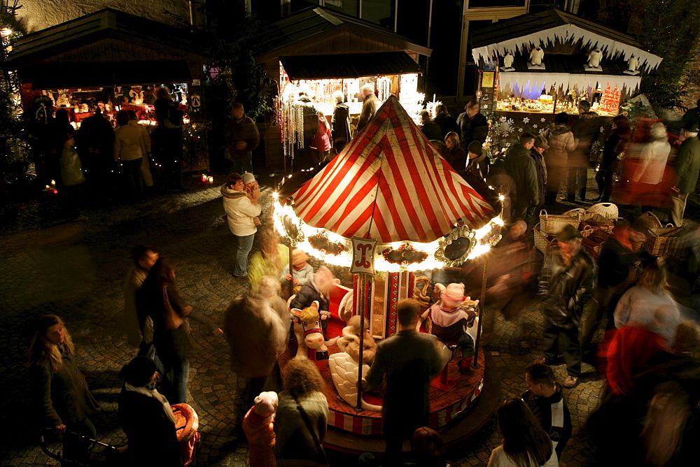 Children's carousel, Christmas market, Muehldorf am Inn, Upper Bavaria, Bavaria, Germany, Europe