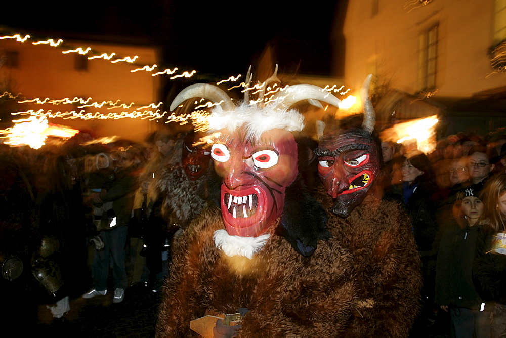 Haberer, masked German figure, folklore, Christmas market, Muehldorf am Inn, Upper Bavaria, Bavaria, Germany, Europe