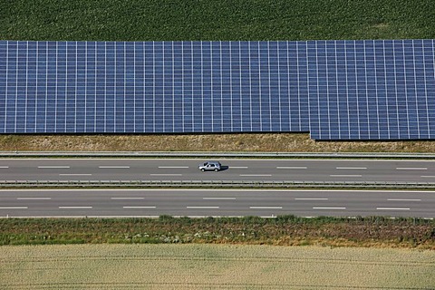 Photovoltaic installation by the motorway, Muehldorf, Upper Bavaria, Germany, Europe