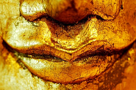 Statue of a Buddha, mouth, detail